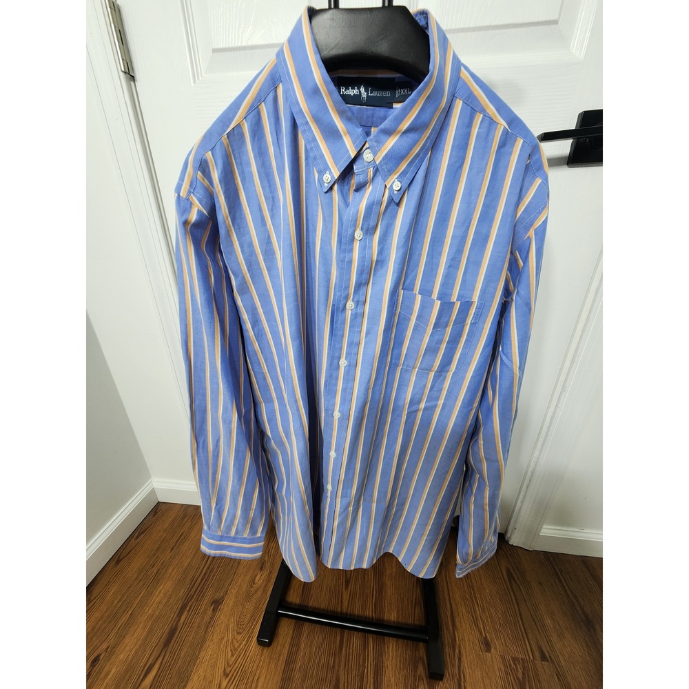 Ralph Lauren‎ Mens XXL Blue Yellow Striped Button Down Shirt Long Sleeve Cotton